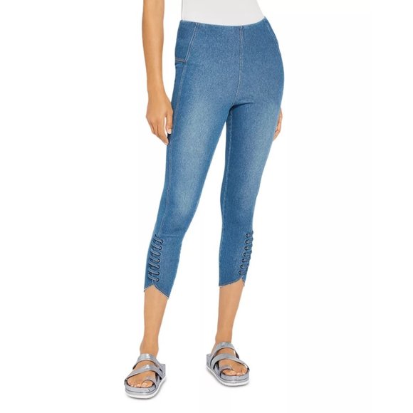 Lyssé Lace Up Cropped Jeans in Mid Wash - NWT - Size Small - Picture 1 of 4